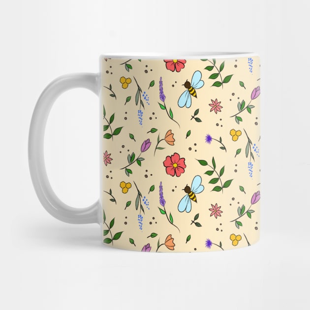 Vintage Pattern | Colorful Flowers, Leaves and Bees by Lizzamour